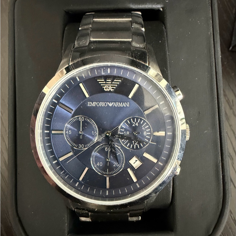 Emporio Armani Blue Dial Stainless Steel Chronograph Watch